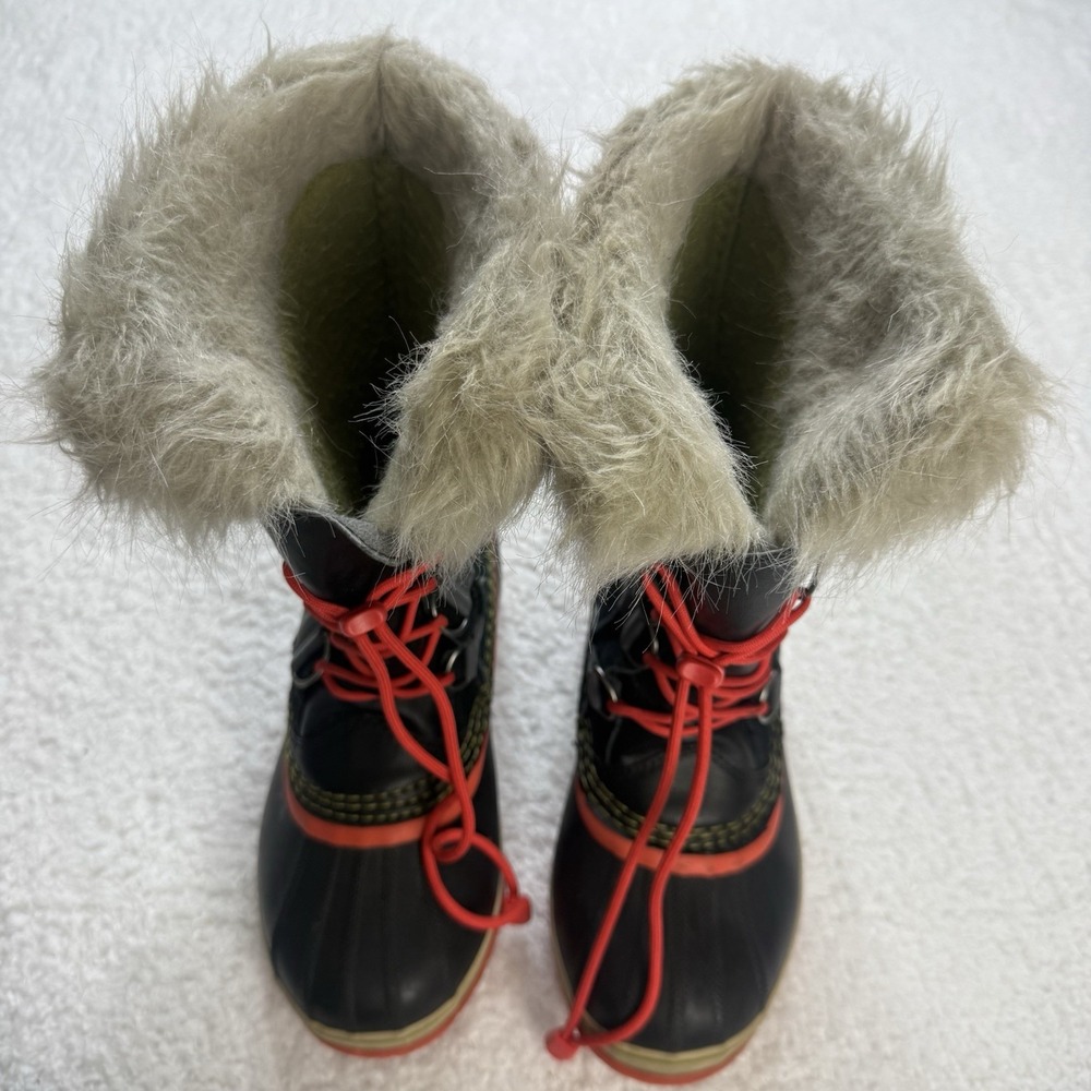 Sorel Joan of Artic Waterproof Boots Orange Black Faux Fur‎ size 5 Youth/ 7 WMN - Picture 10 of 12